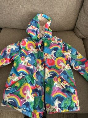 Mini Boden Multicolor Floral & Stripe Puffer Coat